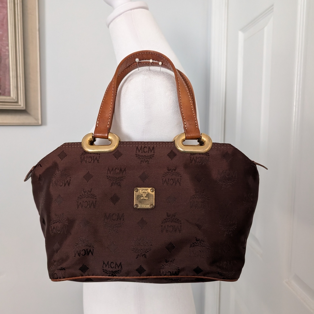 MCM Dark Brown Visetos Nylon Satchel